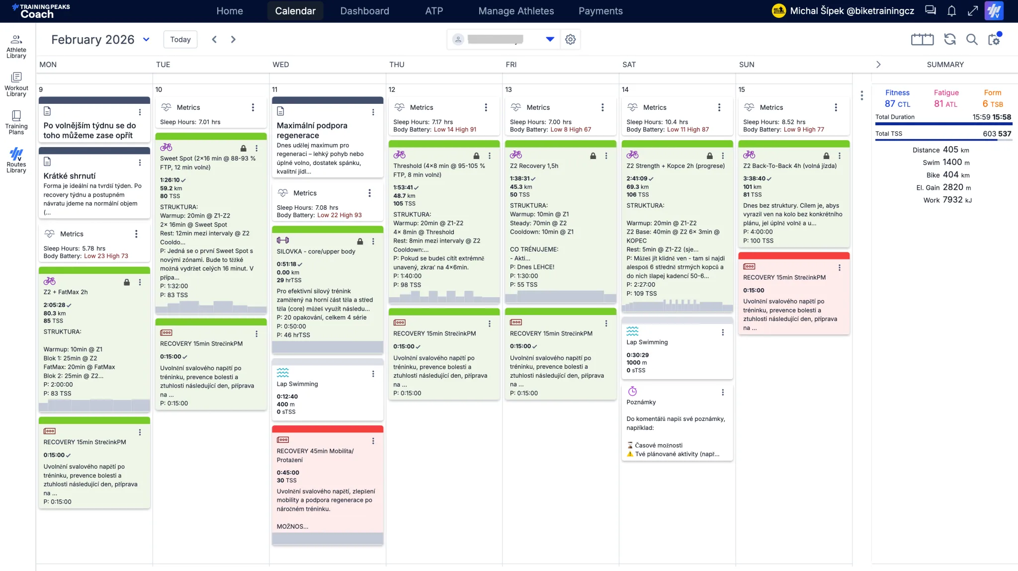 Ukázka reálného plánu · TrainingPeaks
